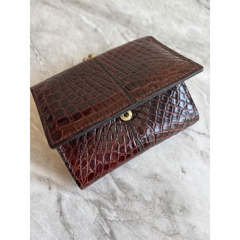 Vintage Real Crocodile Trifold Wallet Womens Small Brown Excellent Made in Italy - Picture 8 of 11